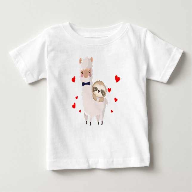 T-shirt Pour Bébé Funny Sloth Riding Llama Shirt drôle Coeurs d'Alpa (Devant)