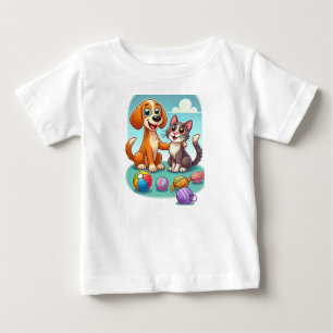 T-shirt Pour Bébé Furry Friends Forever : Chien et Chat Ensemble