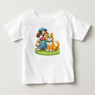 T-shirt Pour Bébé Furry Friends Forever : Chien et Chat Ensemble
