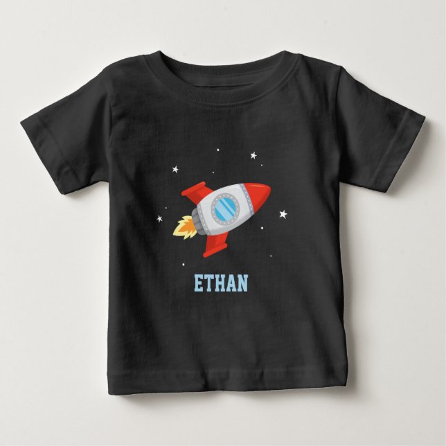 T-shirt Pour Bébé Fusée rouge et grise dans l'espace extra-atmosphér (Devant)