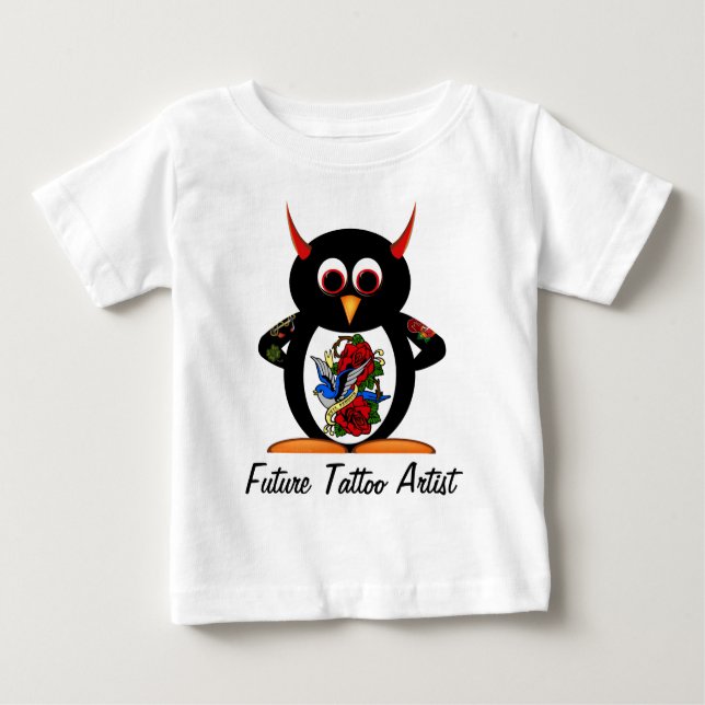 T-shirt Pour Bébé Futur artiste de tatouage de pingouin mauvais (Devant)
