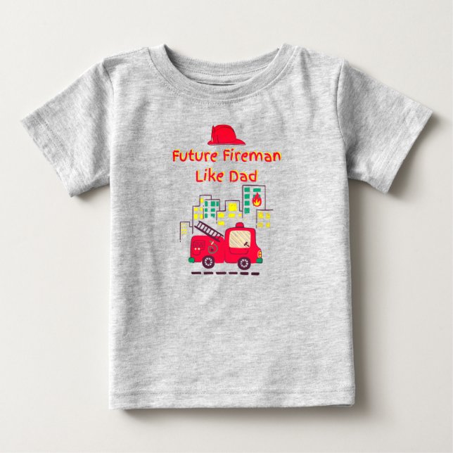T-shirt Pour Bébé Futur pompier comme papa dessin à la main (Devant)