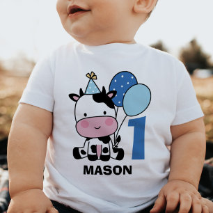 T-shirt Pour Bébé Garçon 1er Anniversaire Cute Cow Balons Personnali