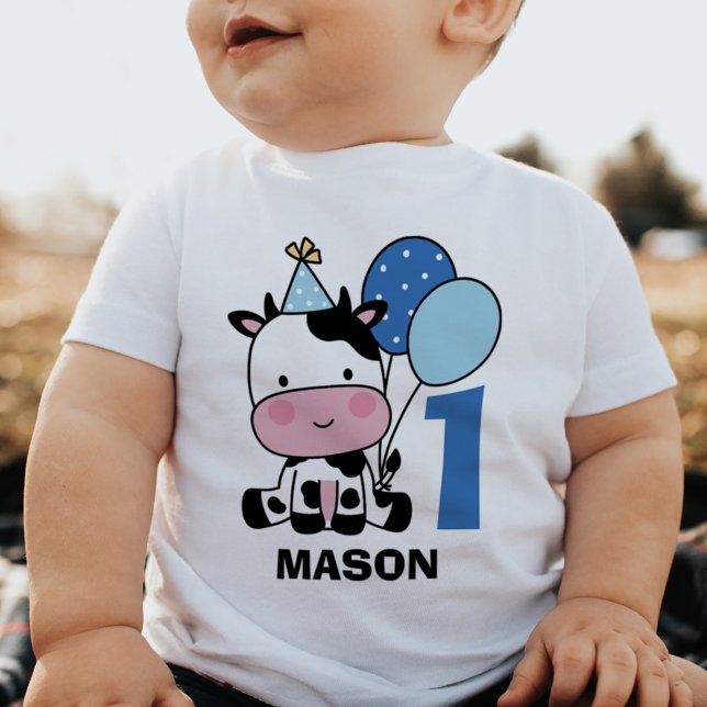 T-shirt Pour Bébé Garçon 1er Anniversaire Cute Cow Balons Personnali (Créateur téléchargé)