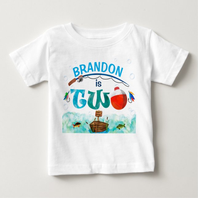 T-shirt Pour Bébé Garçon 2e anniversaire Pêche petit pêcheur thème (Devant)
