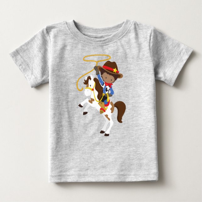 T-shirt Pour Bébé Garçon Afro-Américain, Cowboy, Shérif, Lasso (Devant)