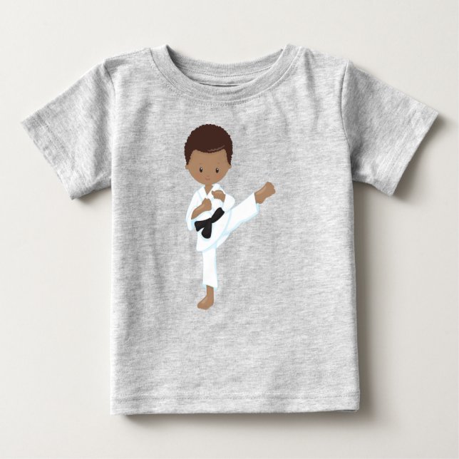 T-shirt Pour Bébé Garçon afro-américain, garçon karaté, ceinture noi (Devant)