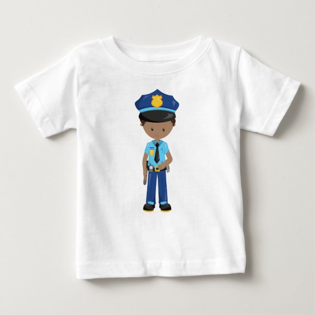T-shirt Pour Bébé Garçon afro-américain, Policier, Officier de polic (Devant)