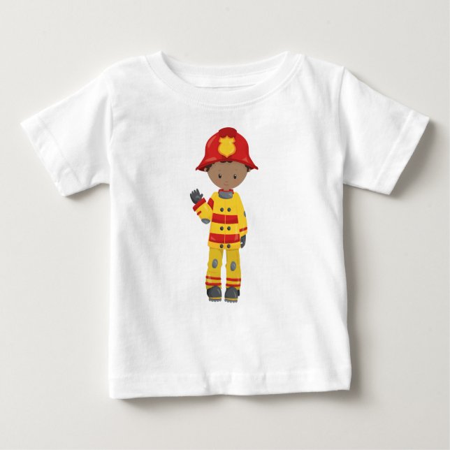 T-shirt Pour Bébé Garçon afro-américain, pompier, casque de pompier (Devant)