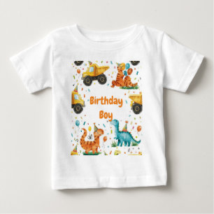 T-shirt Pour Bébé Garçon Anniversaire Dinosaure de Construction Pers