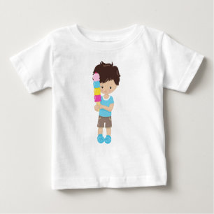 T-shirt Pour Bébé Garçon Avec Crème De Glace, Cheveux Brown, Cône De