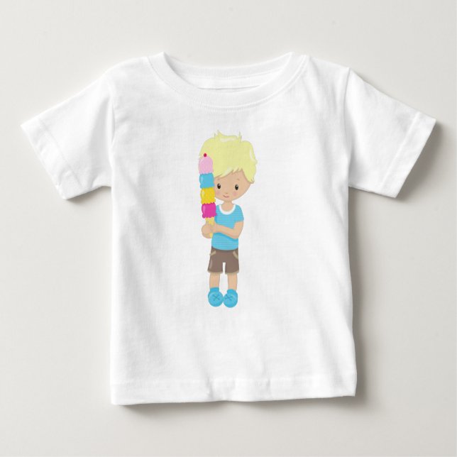 T-shirt Pour Bébé Garçon avec glace, cheveux blonds, cône de glace (Devant)