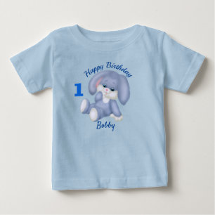 T-shirt Pour Bébé Garçon Blue Bunny 1er Anniversaire Personnaliser N
