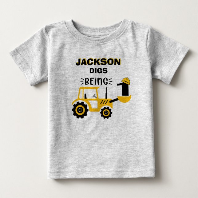 T-shirt Pour Bébé Garçon camion à benne construction premier anniver (Devant)