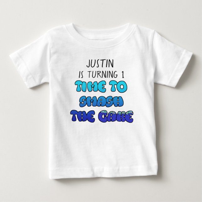 T-shirt Pour Bébé Garçon d'anniversaire, nom et âge, Chemise de gâte (Devant)