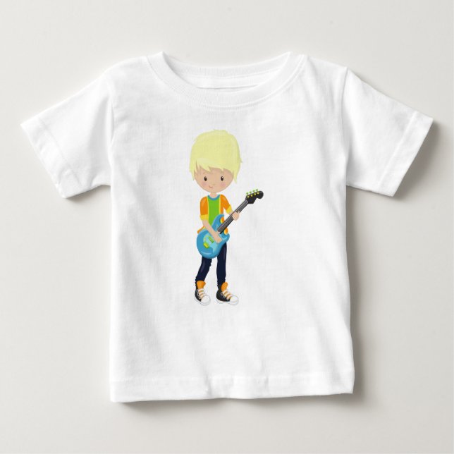 T-shirt Pour Bébé Garçon de rock, cheveux blonds, joueur de guitare, (Devant)