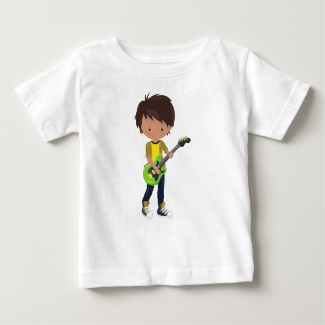 T-shirt Pour Bébé Garçon de rock, garçon latino, joueur de guitare,  (Devant)