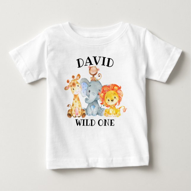T-shirt Pour Bébé Garçon Jungle Animaux Sauvage Un Anniversaire mign (Devant)