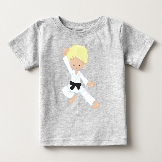 T-shirt Pour Bébé Garçon Karaté, Joli Garçon, Ceinture Noire, Cheveu (Devant)