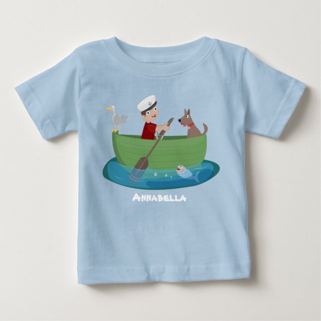 T-shirt Pour Bébé Garçon marin mignon et chien en barque dessin anim (Devant)