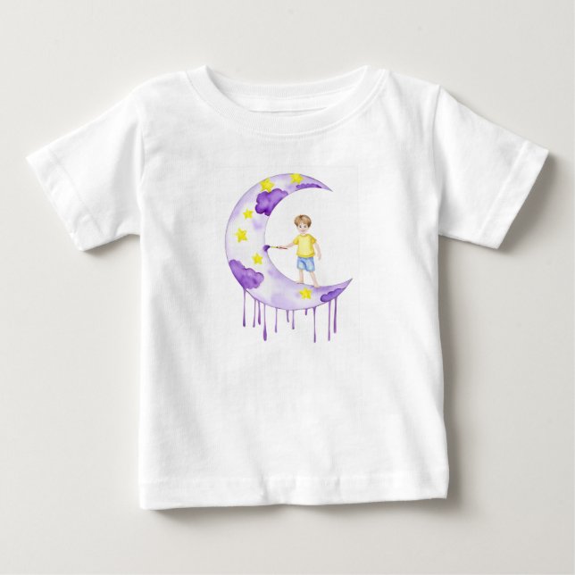 T-shirt Pour Bébé Garçon peignant le croissant de lune  (Devant)