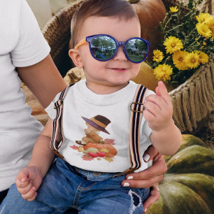 T-shirt Pour Bébé Garçon pèlerin vintage priant sur Citrouille