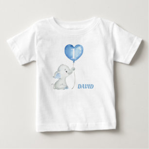 T-shirt Pour Bébé Garçon premier anniversaire Blue Balloon Elephant