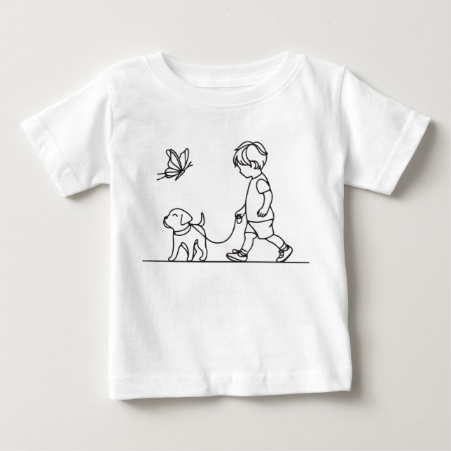 T-shirt Pour Bébé Garçon promenant son chiot (Devant)
