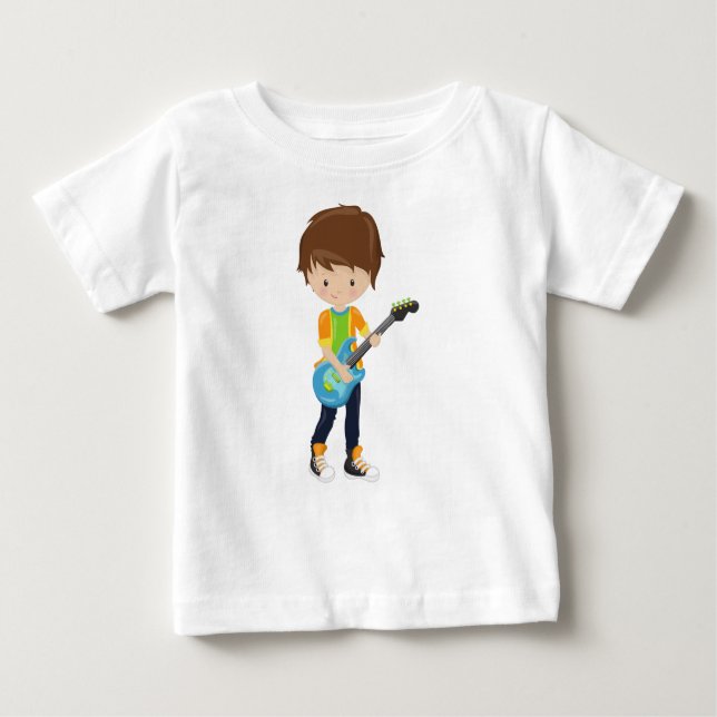 T-shirt Pour Bébé Garçon Rock, Cheveux Bruns, Joueur de Guitare, Gro (Devant)