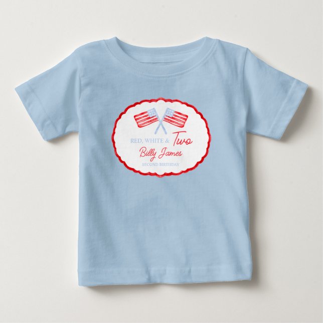 T-shirt Pour Bébé Garçons Préparatoires Rouge Blanc & Deux Anniversa (Devant)