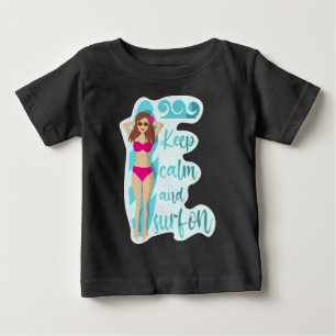 T-shirt Pour Bébé Gardez votre calme et surfez sur fille brune 