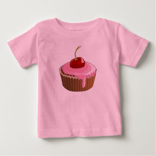 T-shirt Pour Bébé Gâteau avec glaçage rose joli et cerise