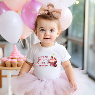 T-shirt Pour Bébé Gâteau Cupcake Anniversaire Rose Rouge Fraise de B