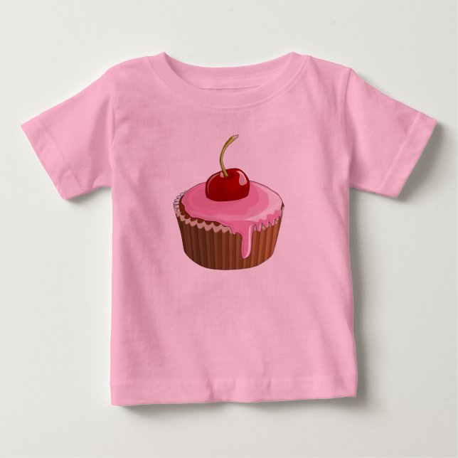T-shirt Pour Bébé Gâteau Cupcake avec glaçage rose joli et cerise (Devant)