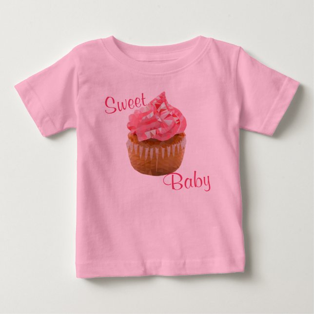 T-shirt Pour Bébé Gâteau Cupcake Géométrique Rose Bébé Sucré (Devant)