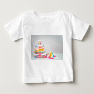 T-shirt Pour Bébé gâteau d'anniversaire arc-en-ciel