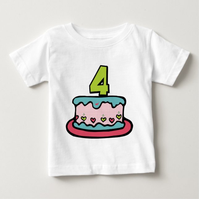 T-shirt Pour Bébé Gâteau d'anniversaire de 4 ans (Devant)