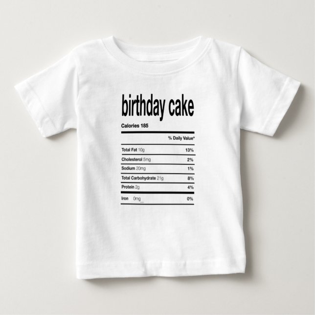 T-shirt Pour Bébé Gâteau d'anniversaire Information nutritionnelle (Devant)