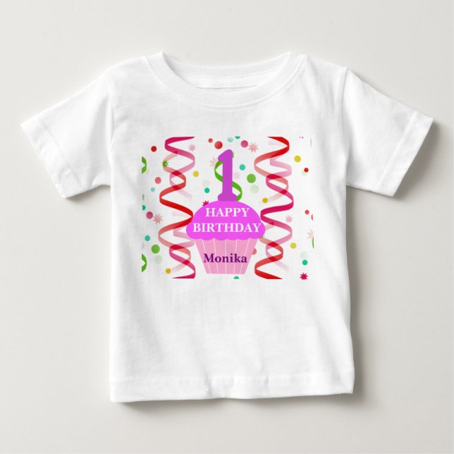 T-shirt Pour Bébé Gâteau personnalisé avec âge et nom Joyeux Anniver (Devant)