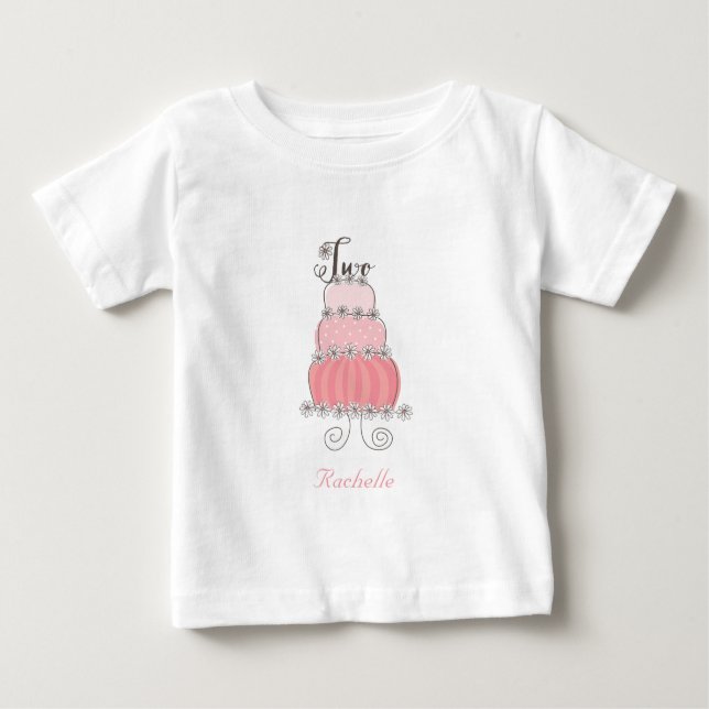 T-shirt Pour Bébé Gâteau Rose Fantaisiste Deux Fille 2ème Anniversai (Devant)