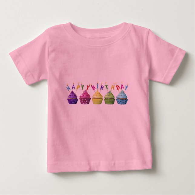 T-shirt Pour Bébé Gâteau rose Joyeux Anniversaire  (Devant)