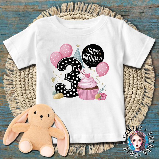 T-shirt Pour Bébé gâteau rose pour le 3e anniversaire (Créateur téléchargé)