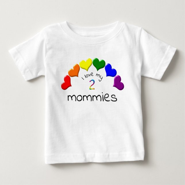 T-shirt Pour Bébé Gay pride Baby I Love My 2 Mommies Rainbow Hearts (Devant)