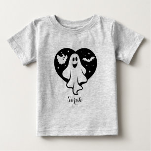 T-shirt Pour Bébé Ghost Halloween mignon Avec Coeur Et Chat