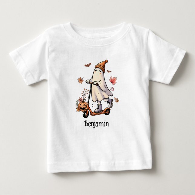 T-shirt Pour Bébé Ghost mignon à cheval Un Scooter - Personnalisé (Devant)