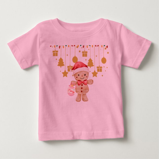 T-shirt Pour Bébé  Gingerbread  Merry Christmas Lights baby t shirt (Devant)