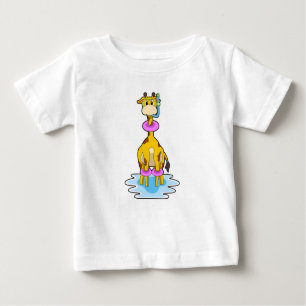 T-shirt Pour Bébé Girafe à la natation avec anneau de natation
