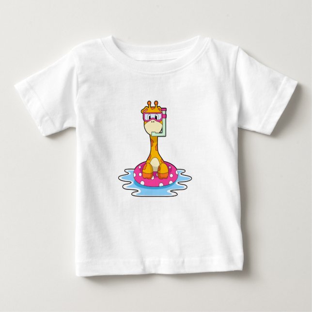 T-shirt Pour Bébé Girafe à la natation avec tuba (Devant)