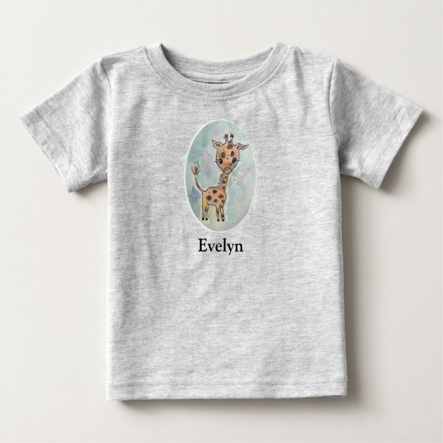 T-shirt Pour Bébé Girafe à l'aquarelle peinte à la main personnalisé (Devant)