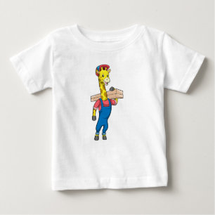 T-shirt Pour Bébé Girafe as Carpenter with Wood